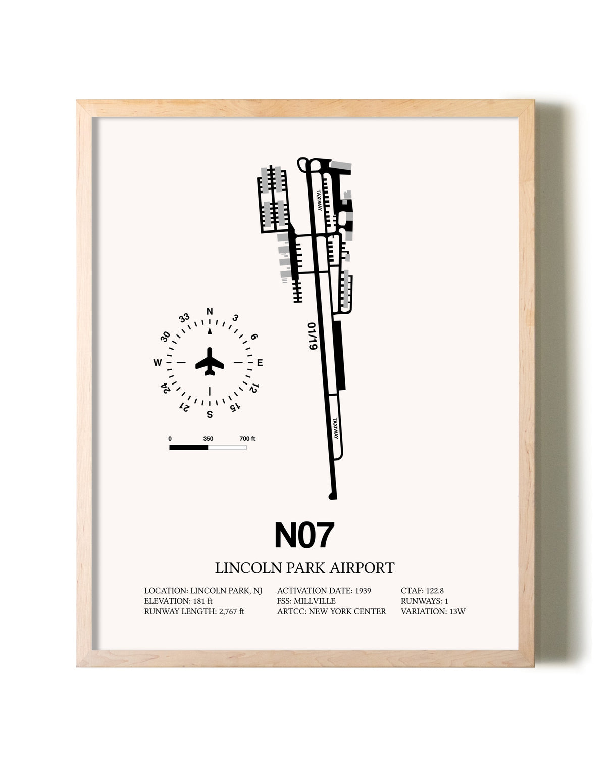 Lincoln Park Airport framed wall art in white frame