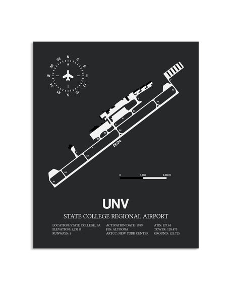 Gray Framed State College Regional Airport layout wall art poster