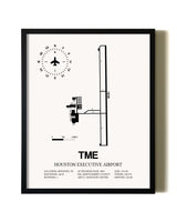 Framed Houston Executive Airport wall art poster in black frame