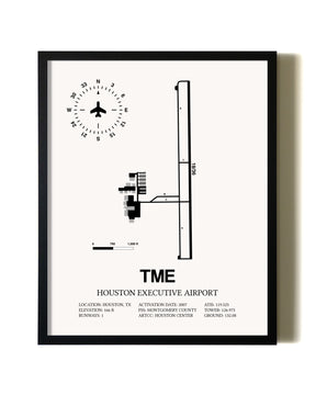 Framed Houston Executive Airport wall art poster in black frame