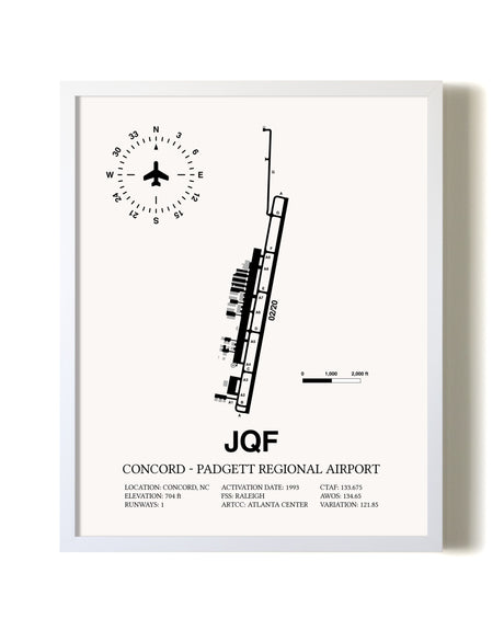 Concord-Padgett Regional Airport airport map poster in oak frame