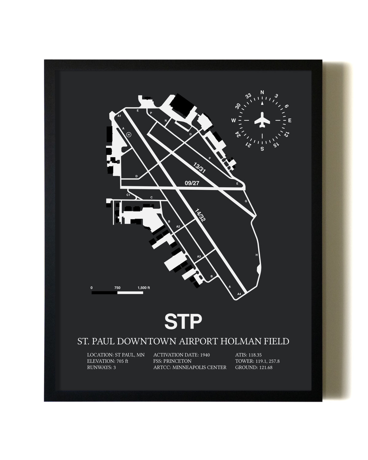 Unframed St. Paul Downtown Airport Holman Field map print poster
