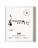 Butte Municipal Airport airport map poster in oak frame