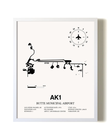 Butte Municipal Airport airport map poster in oak frame