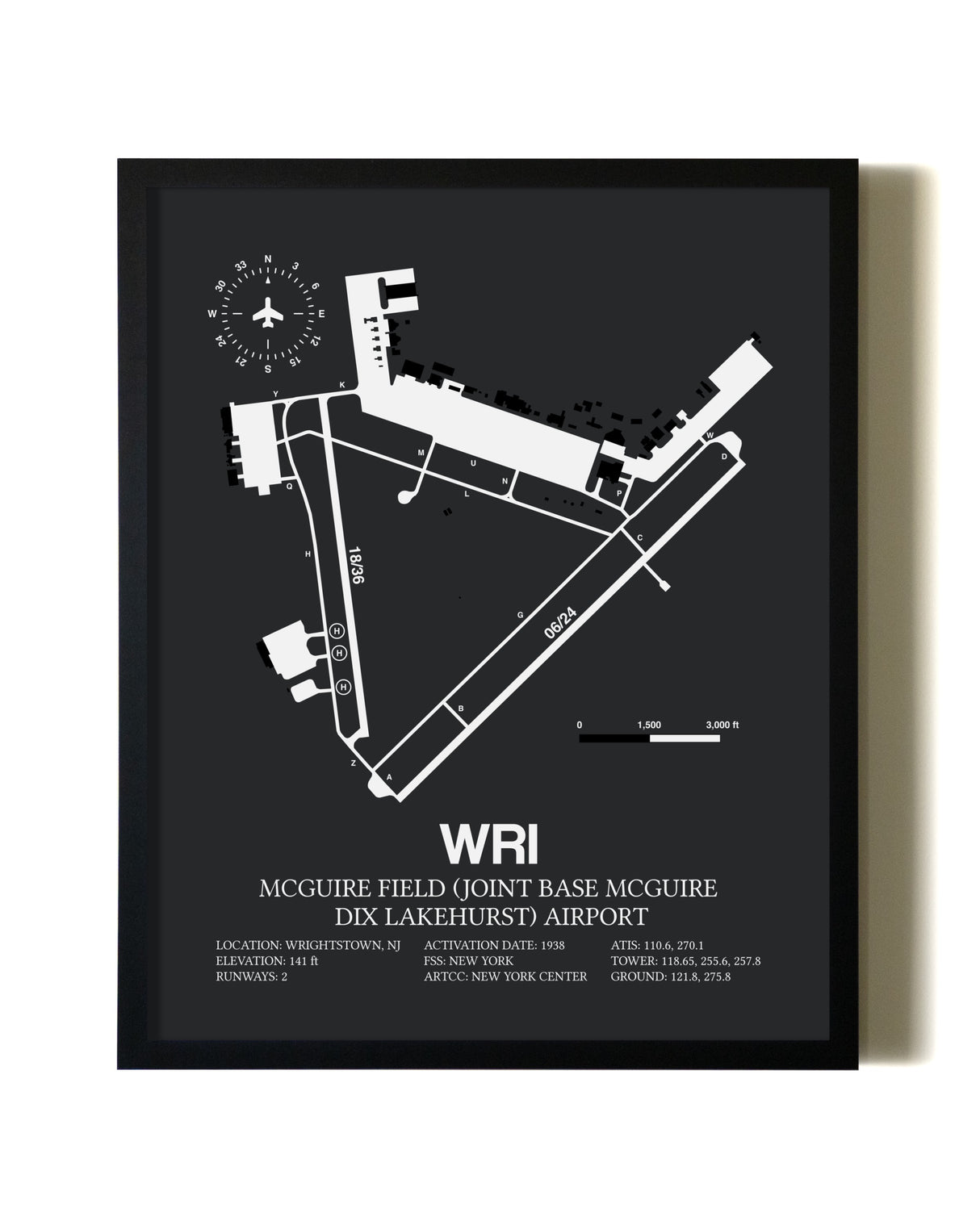 Unframed McGuire Field (Joint Base McGuire Dix Lakehurst) Airport map print poster