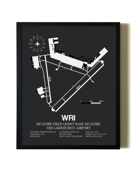 Unframed McGuire Field (Joint Base McGuire Dix Lakehurst) Airport map print poster