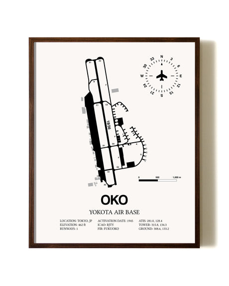 Yokota Air Base aviation print in walnut frame