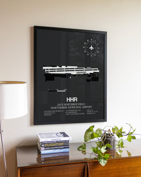 Gray Framed Jack Northrop Field / Hawthorne Municipal Airport wall art poster in black frame