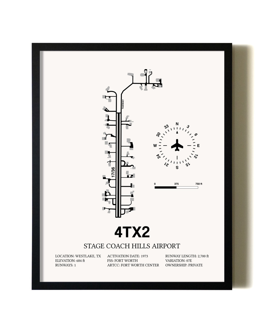 Framed Stage Coach Hills Airport wall art poster in black frame