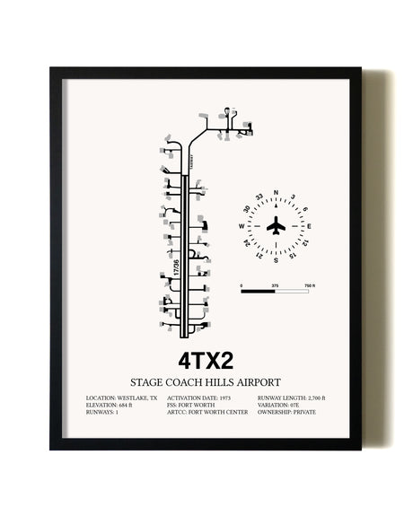 Framed Stage Coach Hills Airport wall art poster in black frame
