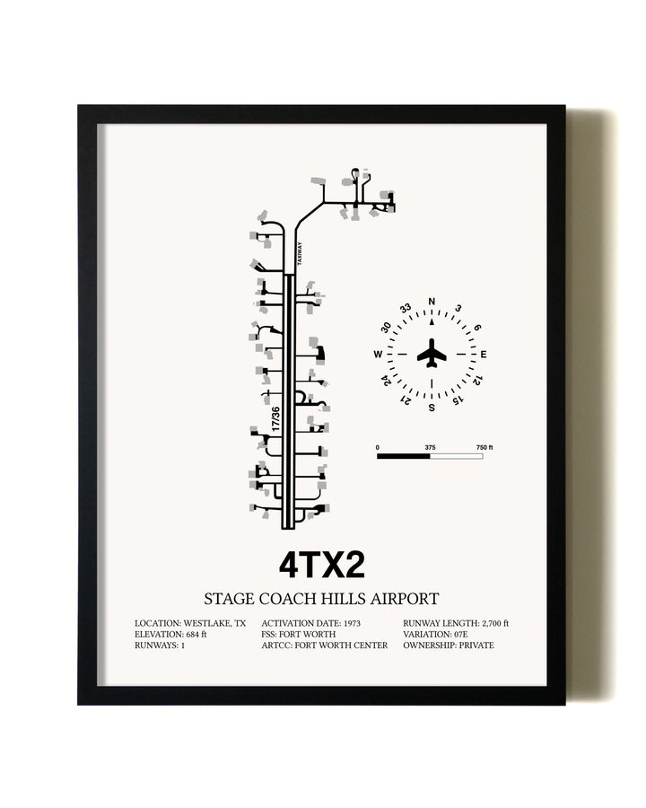 Framed Stage Coach Hills Airport wall art poster in black frame