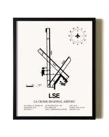 Framed La Crosse Regional Airport wall art poster in black frame
