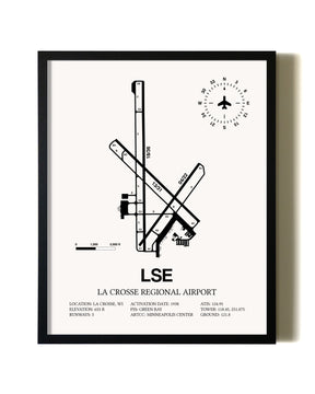 Framed La Crosse Regional Airport wall art poster in black frame