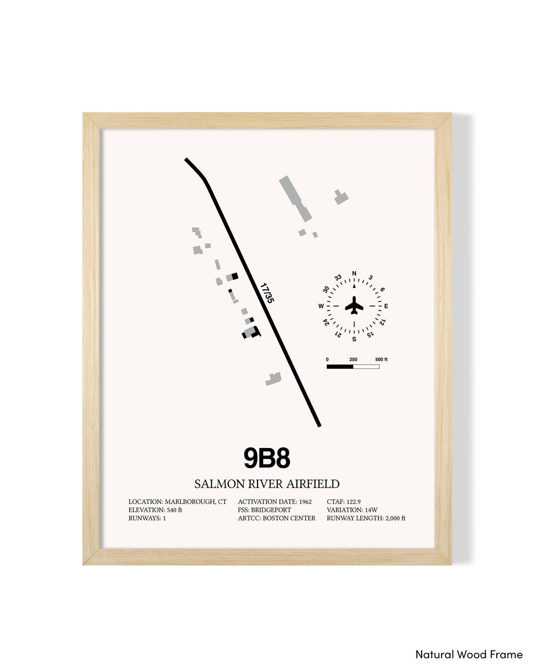Detailed Airport Map of Salmon River Airfield (9B8) in White with a Natural Frame