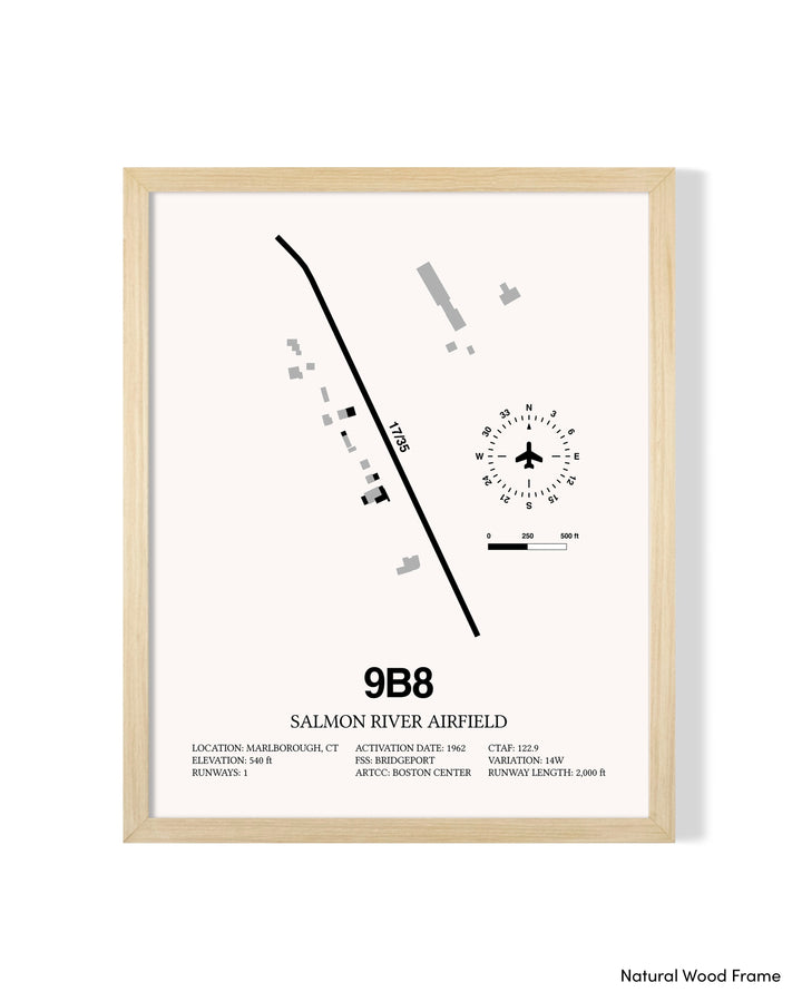 Detailed Airport Map of Salmon River Airfield (9B8) in White with a Natural Frame
