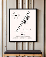 Madison Municipal Airport framed poster displayed in an airplane hangar