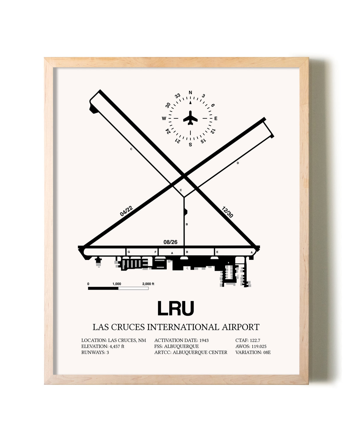 Las Cruces International Airport framed wall art in white frame