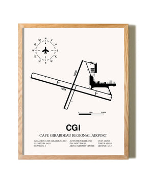 Cape Girardeau Regional Airport framed print in natural wood frame