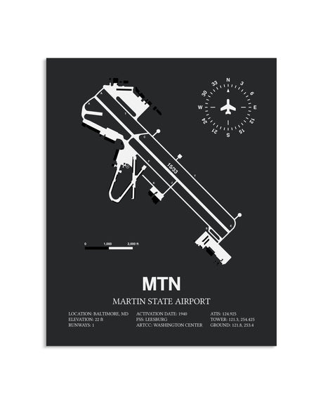 Gray Framed Martin State Airport layout wall art poster