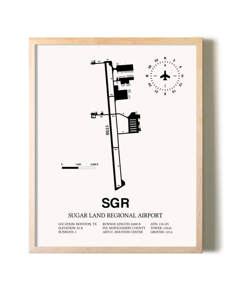 Sugar Land Regional Airport framed wall art in white frame