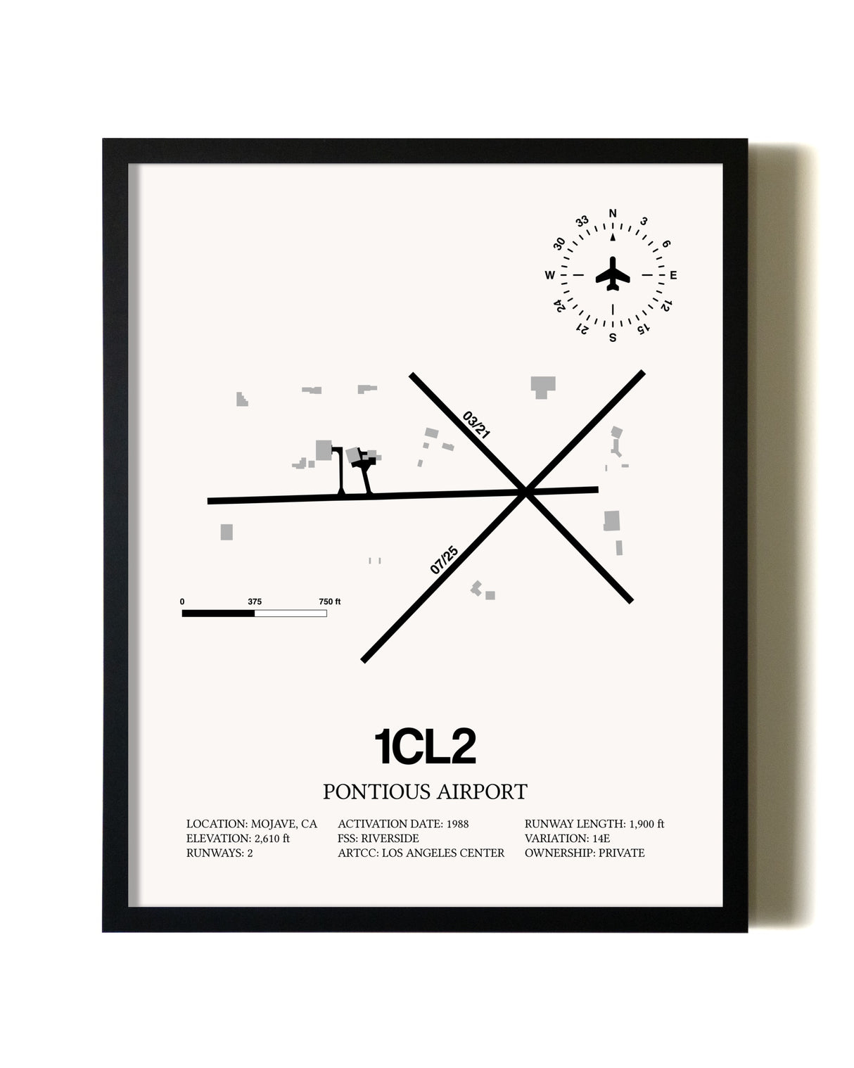 Framed Ancient Valley / Pontious Airport wall art poster in black frame