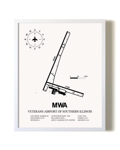 Veterans Airport Of Southern Illinois airport map poster in oak frame
