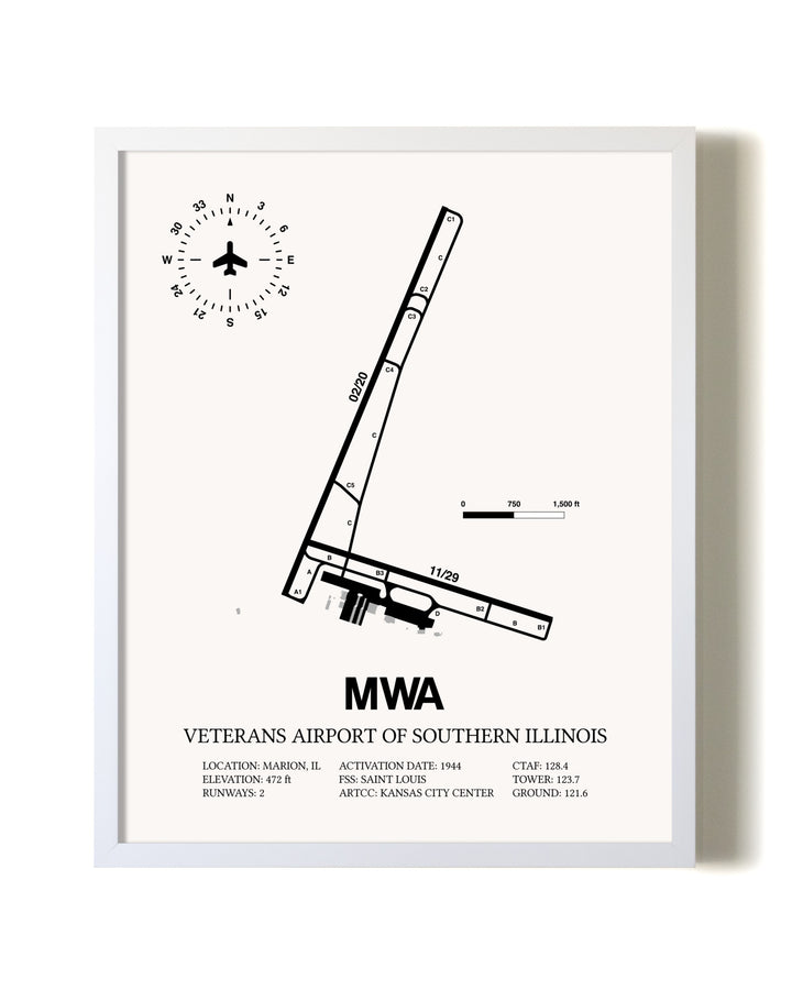 Veterans Airport Of Southern Illinois airport map poster in oak frame