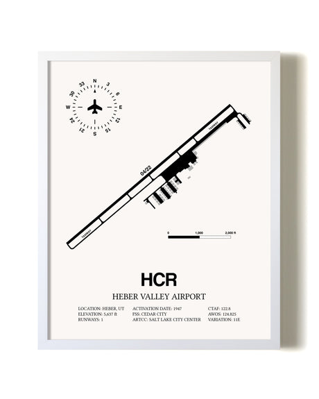 Heber Valley Airport airport map poster in oak frame