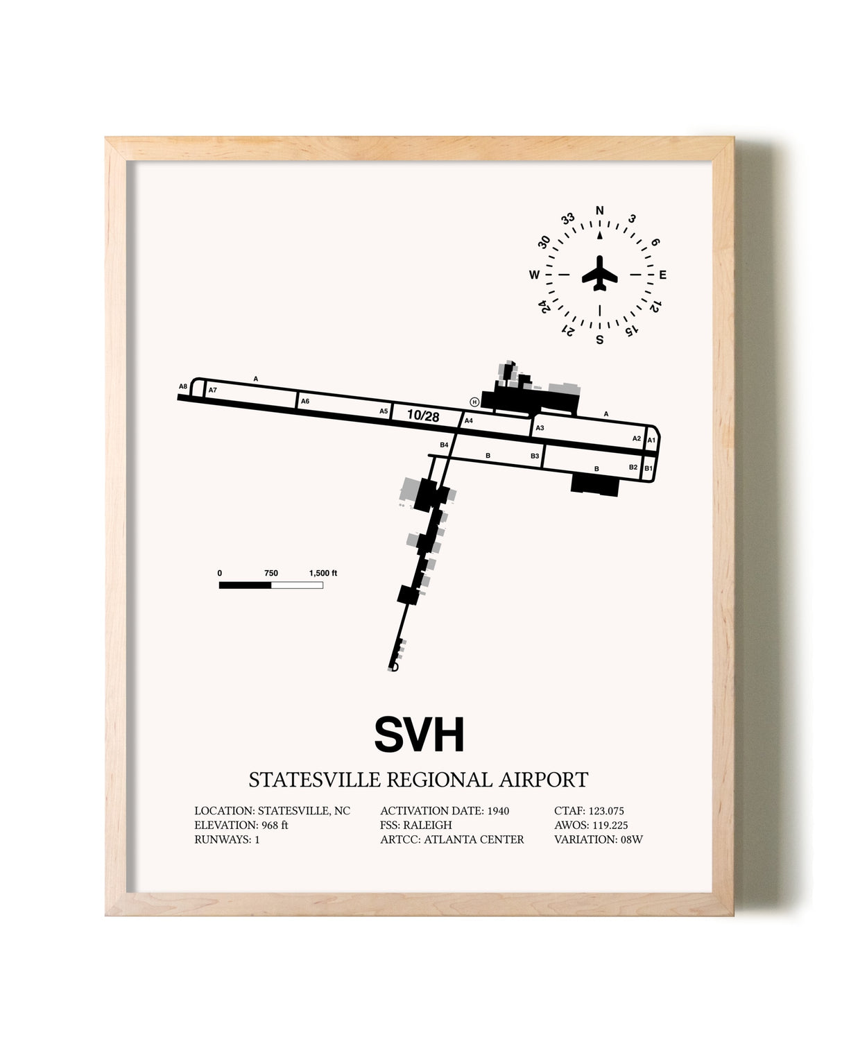 Statesville Regional Airport framed wall art in white frame