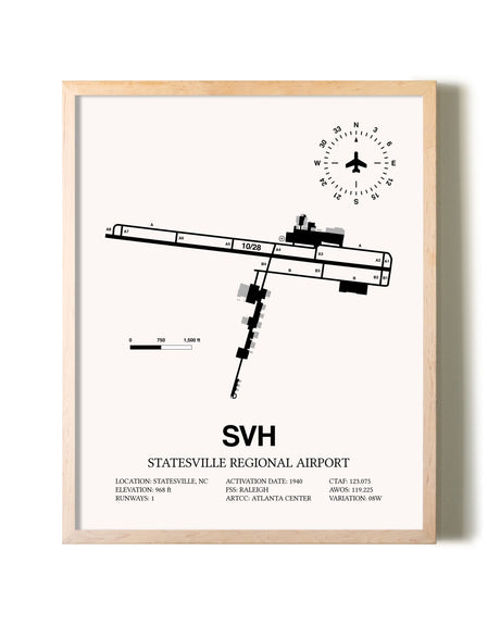 Statesville Regional Airport framed wall art in white frame