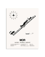 Gray Moore-Murrell Airport framed poster displayed in an airplane hangar