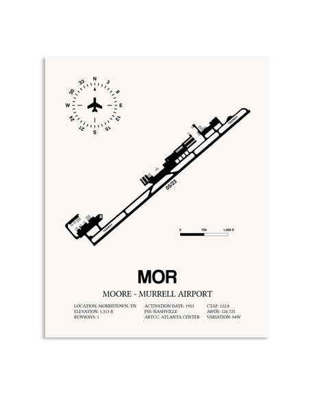 Gray Moore-Murrell Airport framed poster displayed in an airplane hangar