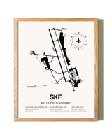 Kelly Field Airport framed print in natural wood frame