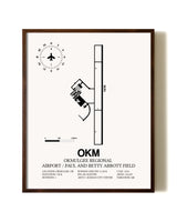 Okmulgee Regional Airport / Paul And Betty Abbott Field aviation print in walnut frame
