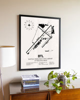 Battle Creek Executive Airport At Kellogg Field aviation wall décor in black wood frame