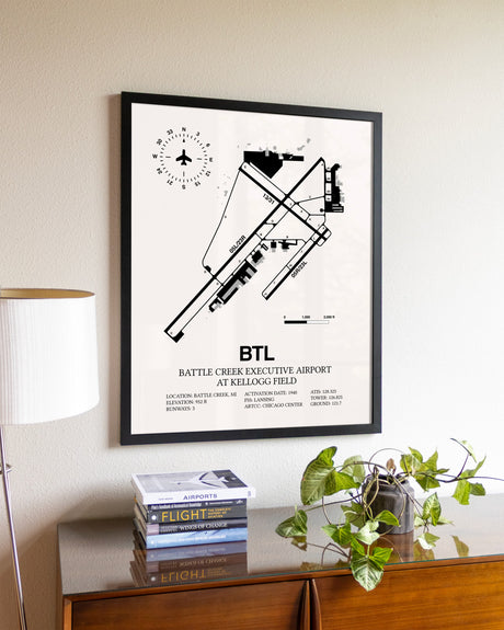 Battle Creek Executive Airport At Kellogg Field aviation wall décor in black wood frame