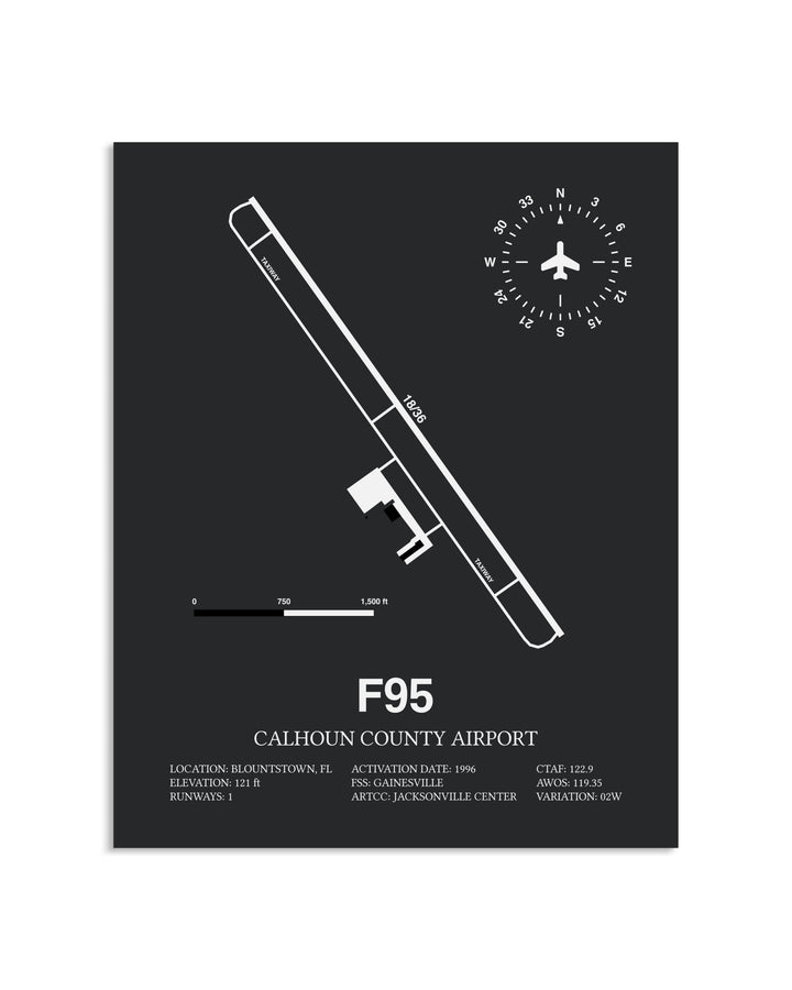 Gray Framed Calhoun County Airport layout wall art poster