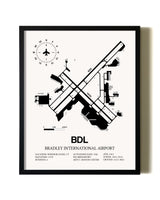 Framed Bradley International Airport wall art poster in black frame