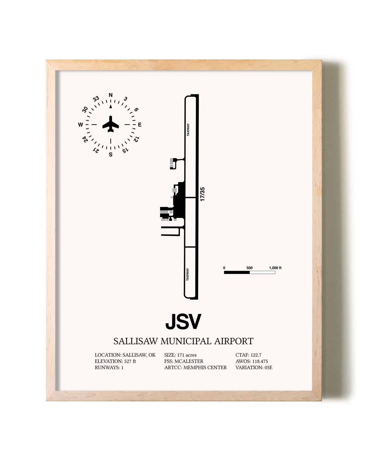 Sallisaw Municipal Airport framed wall art in white frame