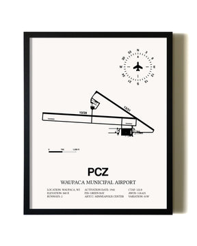 Framed Waupaca Municipal Airport wall art poster in black frame
