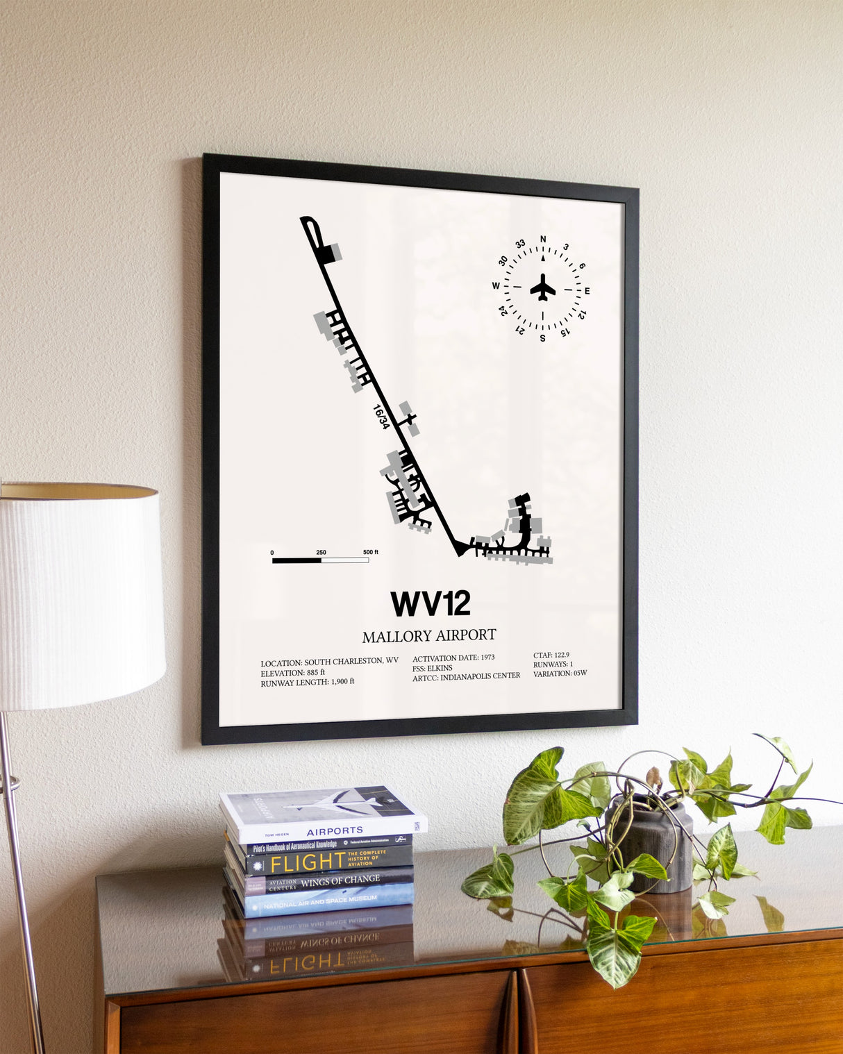 Mallory Airport aviation wall décor in black wood frame