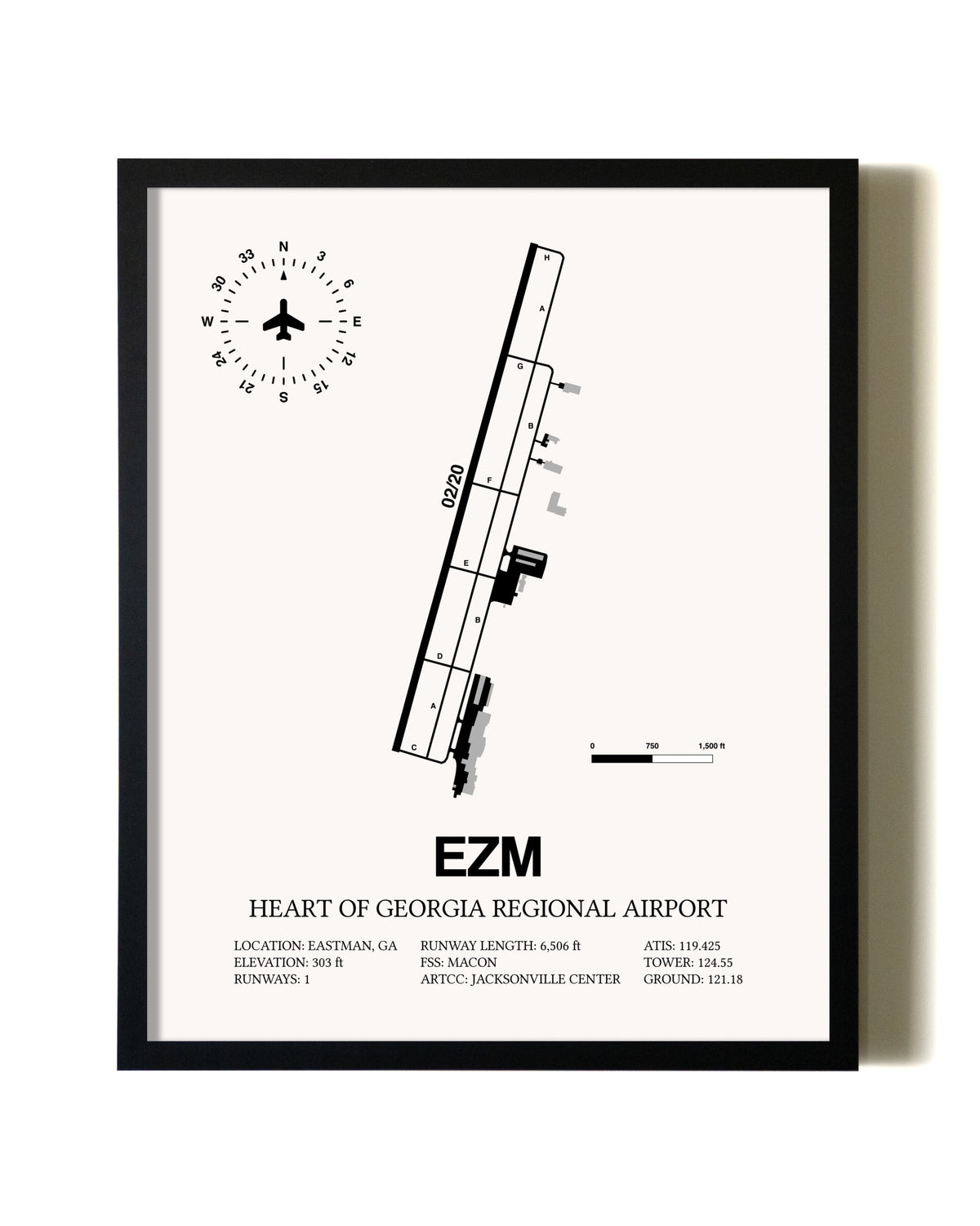 Framed Heart Of Georgia Regional Airport wall art poster in black frame