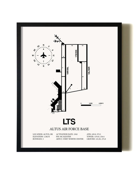 Framed Altus Air Force Base wall art poster in black frame