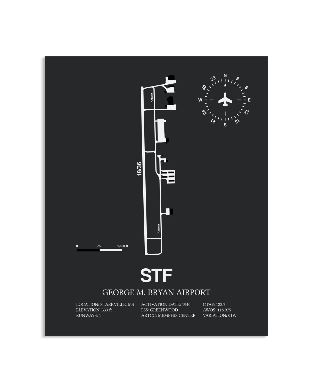 Gray Framed George M. Bryan Airport layout wall art poster