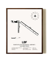 North Platte Regional Airport / Lee Bird Field aviation print in walnut frame
