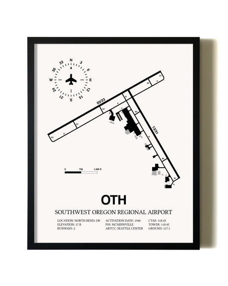 Framed Southwest Oregon Regional Airport wall art poster in black frame