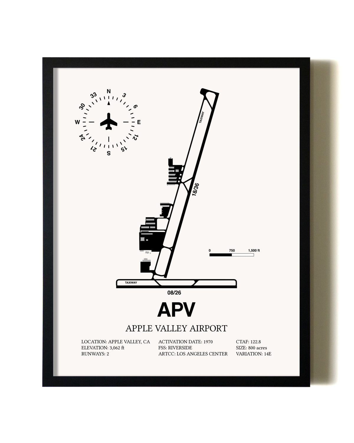 Framed Apple Valley Airport wall art poster in black frame