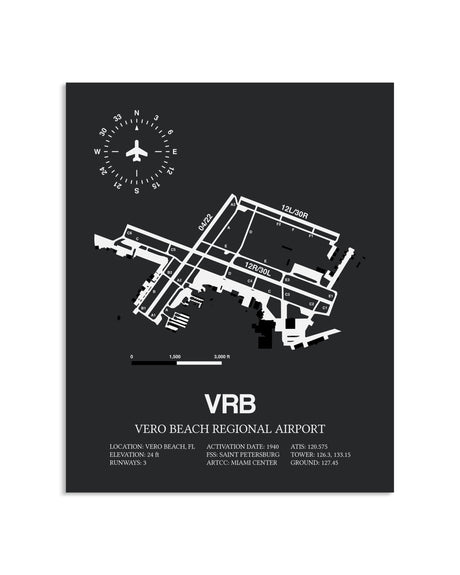 Gray Framed Vero Beach Regional Airport layout wall art poster