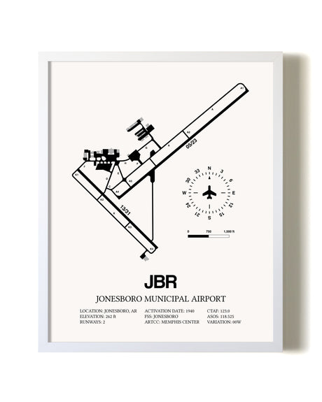 Jonesboro Municipal Airport airport map poster in oak frame
