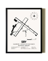 Framed Salisbury-Ocean City Wicomico Regional Airport wall art poster in black frame